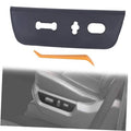 Black front driver seat power switch bezel panel with cutouts and mounting holes