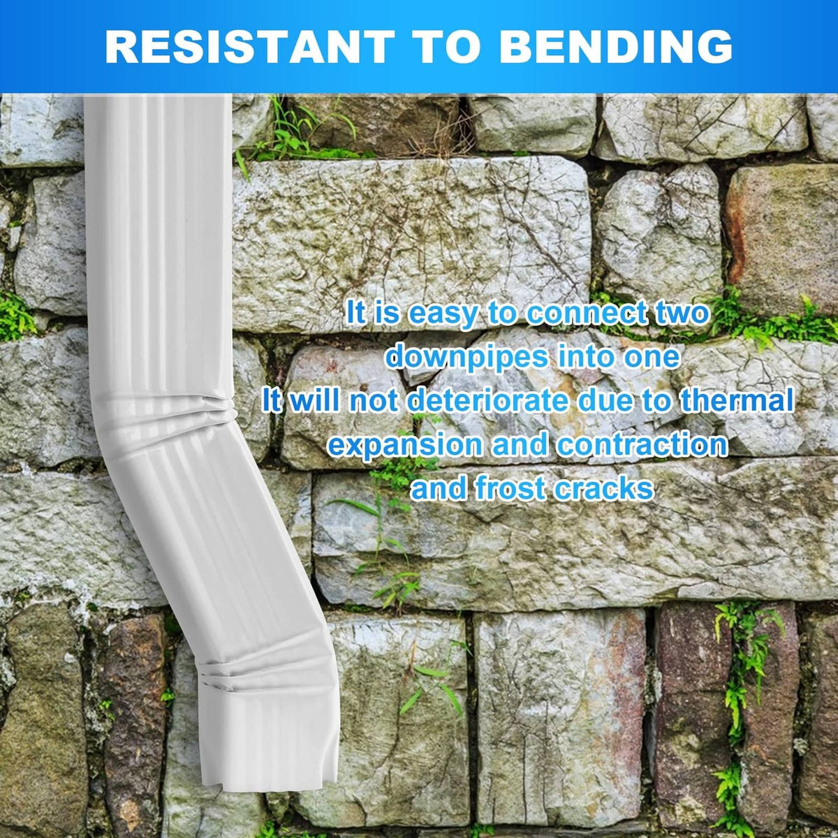 White 2 in downspout elbow with smooth curved bend and ribbed surface