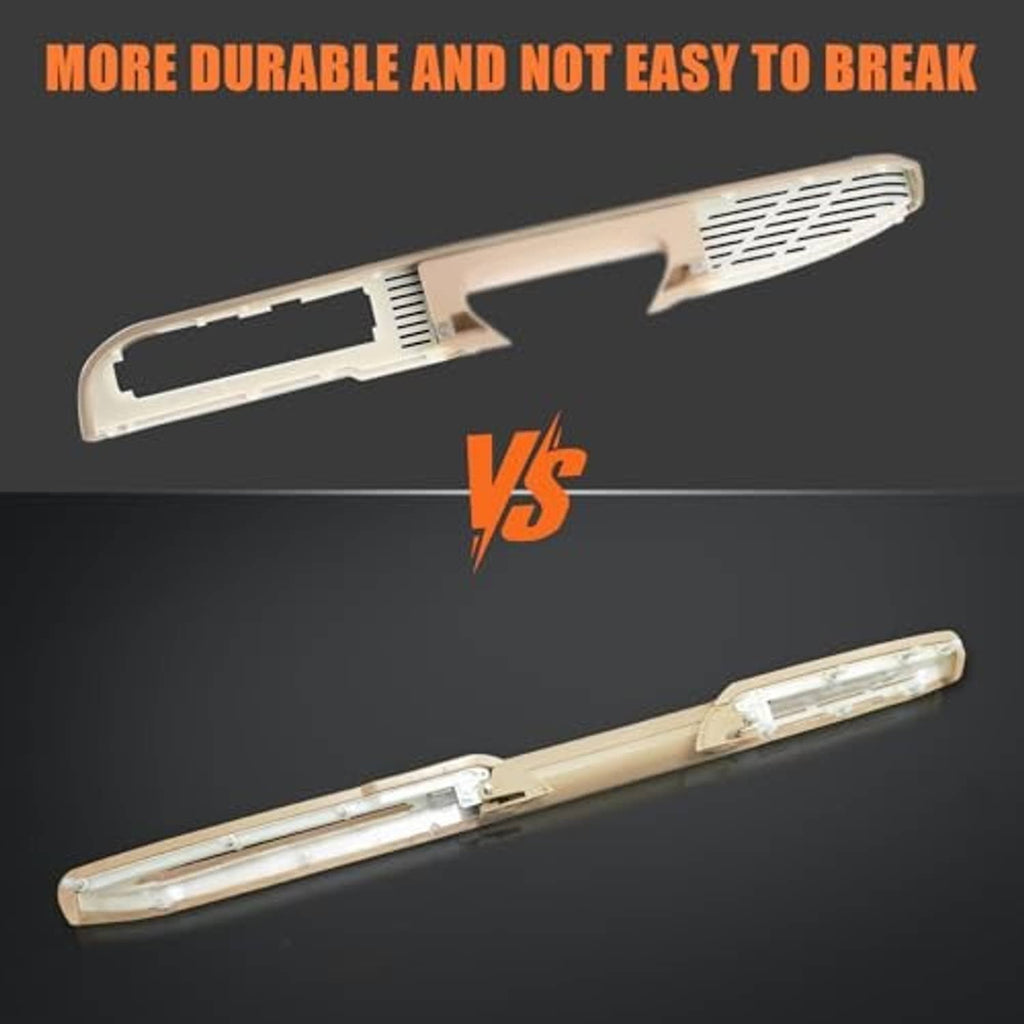 Tan door armrest bar with vented grip surface, durability comparison