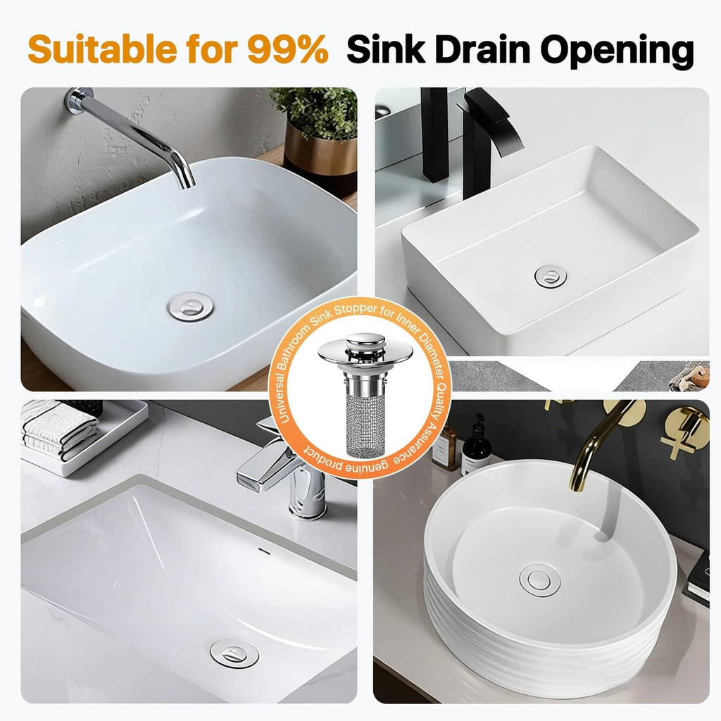 Bathroom sink pop-up drain hair catcher stopper with round chrome cover