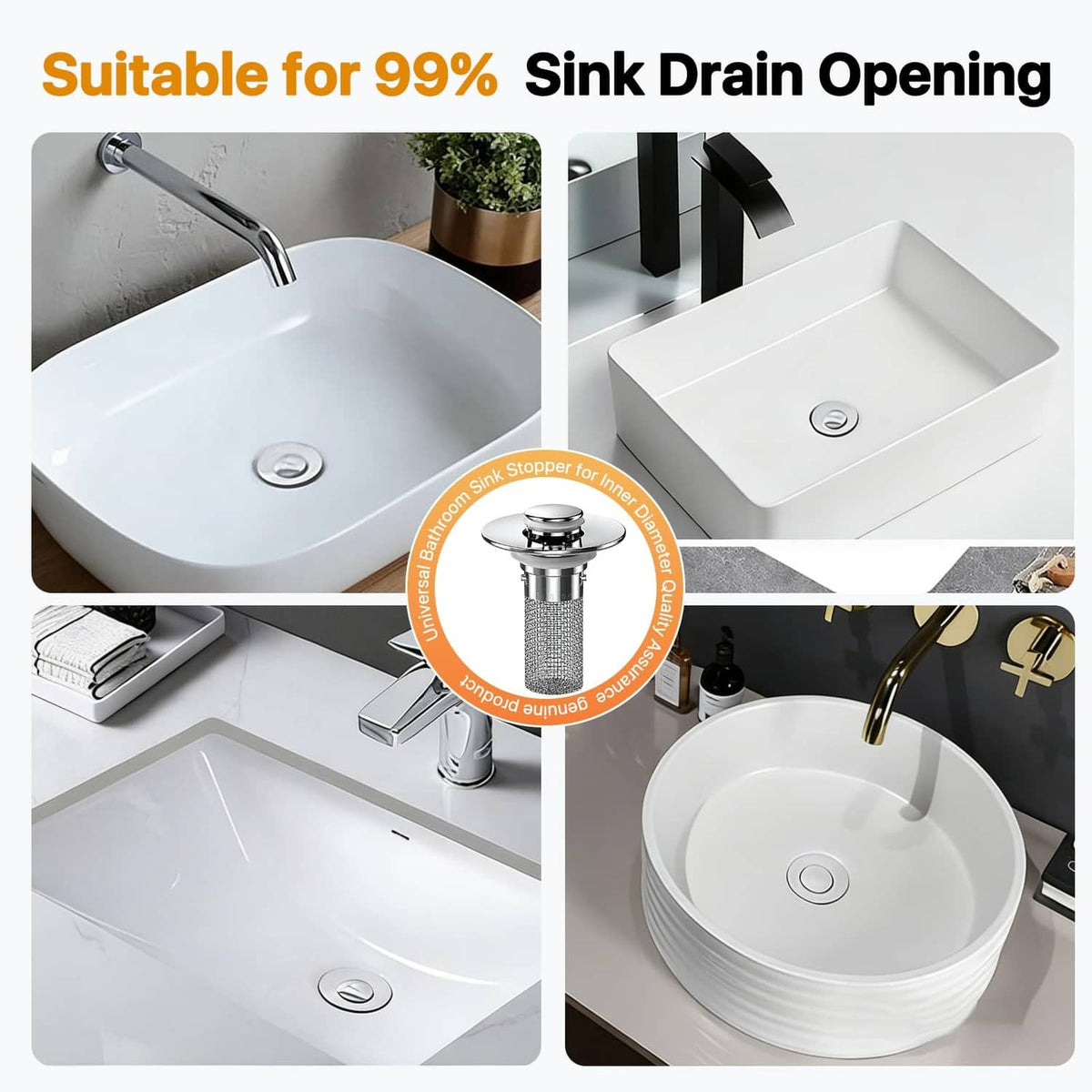 Bathroom sink pop-up drain hair catcher stopper with round chrome cover