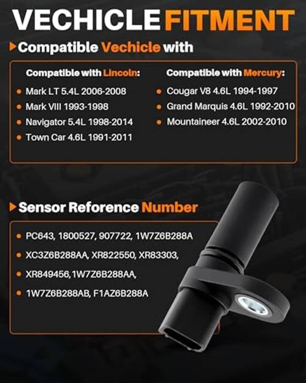 Camshaft position sensor with black connector and metal mounting ring on side