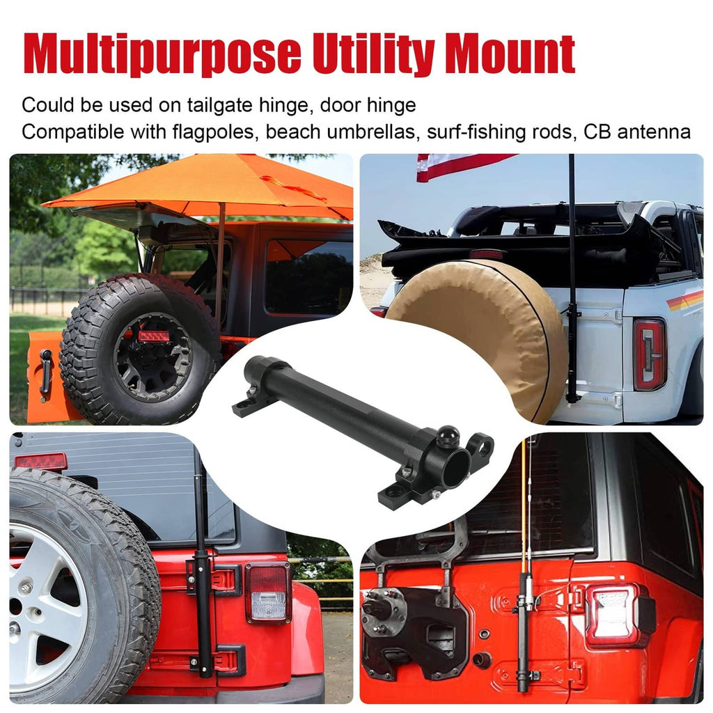 Black multipurpose utility pole mount with clamp bracket and hollow pole for attachments