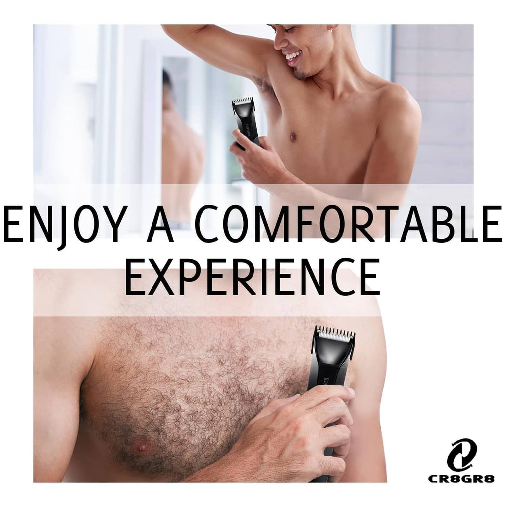 Body hair trimmer with attached comb guard for comfortable grooming