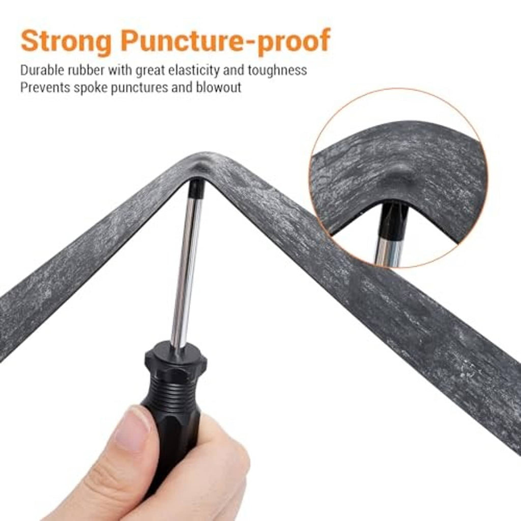 Motorcycle black rubber rim strip tape with textured surface, held for installation