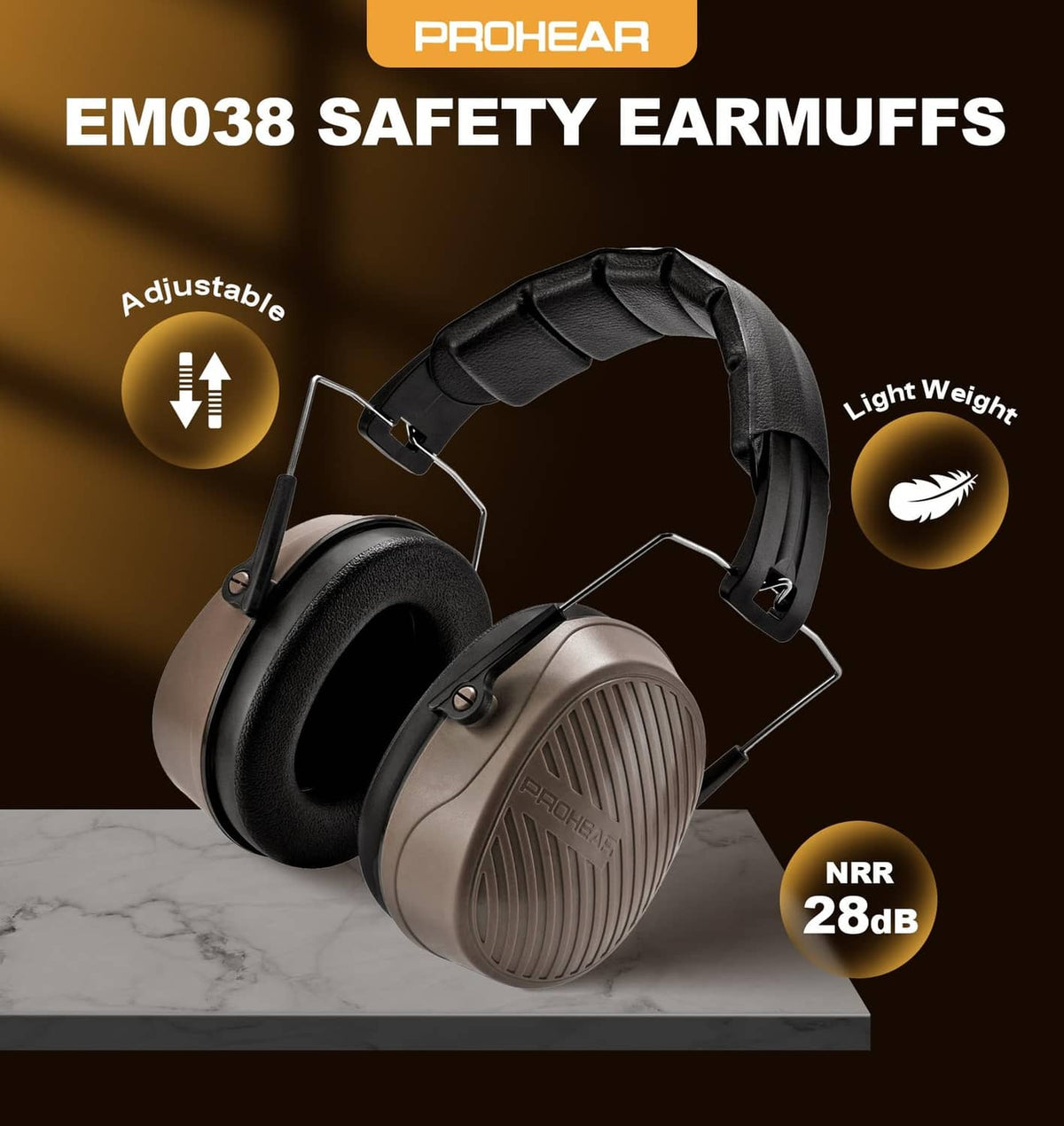 Adjustable over-ear safety earmuffs with padded headband and lightweight ear cups