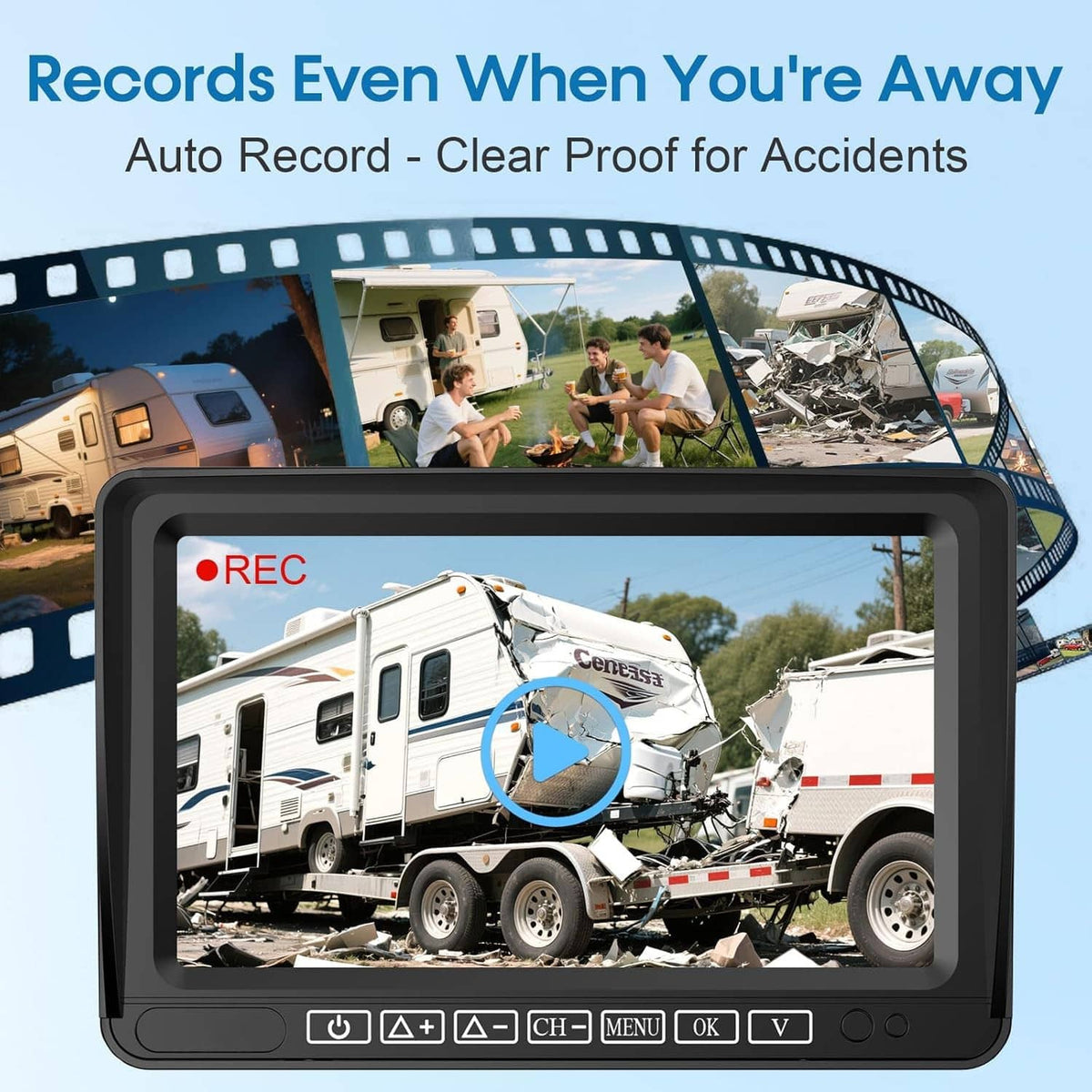 7-inch wireless RV backup monitor with dash camera for accident recording
