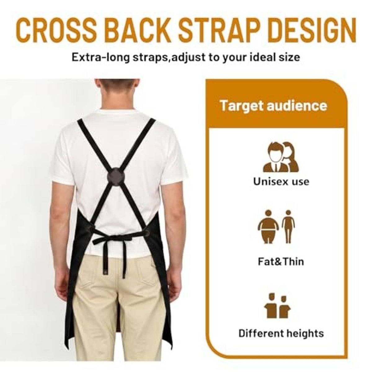Black cross-back apron with crossed straps and adjustable waist tie; Grill Legend graphic.