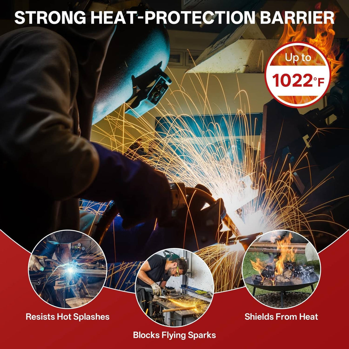 Golden fire-resistant welding blanket barrier for sparks, hot splashes, and heat