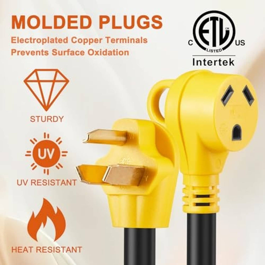 Yellow NEMA adapter plug with two angled slots and black cable