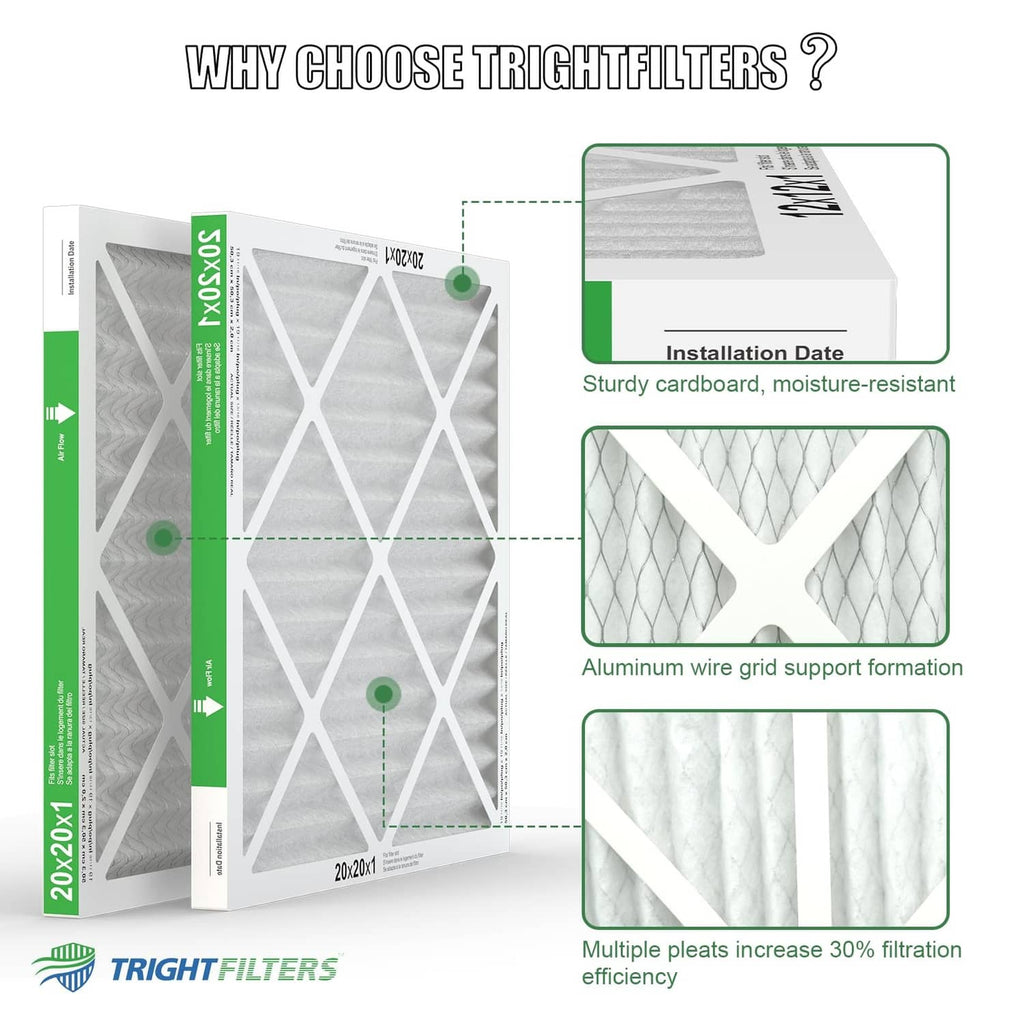 Pleated air filter with aluminum wire grid support and multiple filter pleats