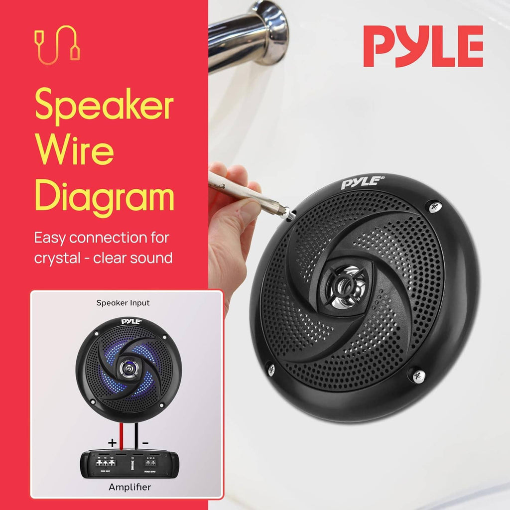 Black 2-way marine speaker with blue LED ring grille, front view