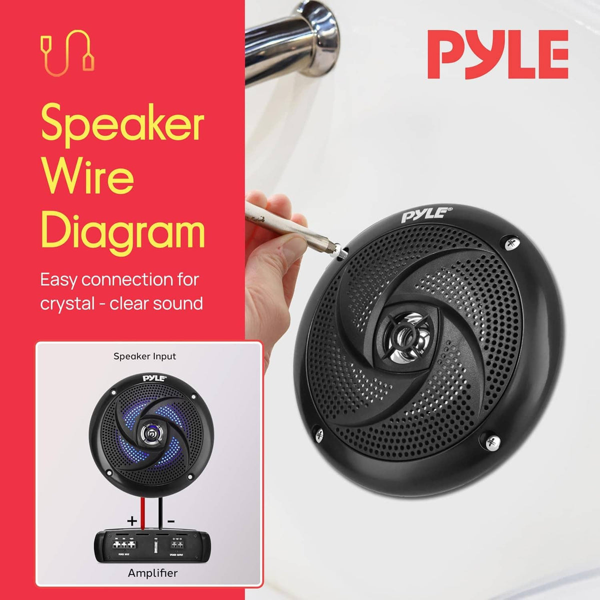 Black 2-way marine speaker with blue LED ring grille, front view