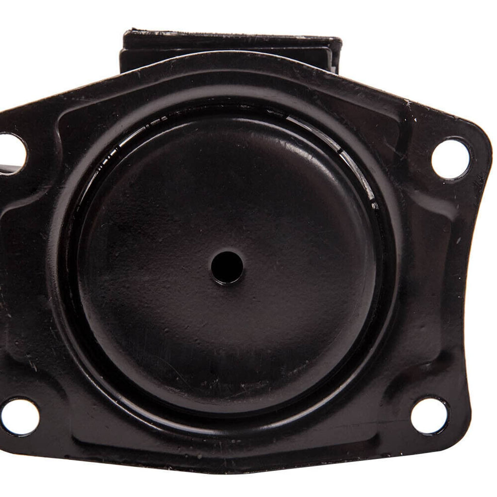 Black square engine mount with circular rubber bushing and mounting holes