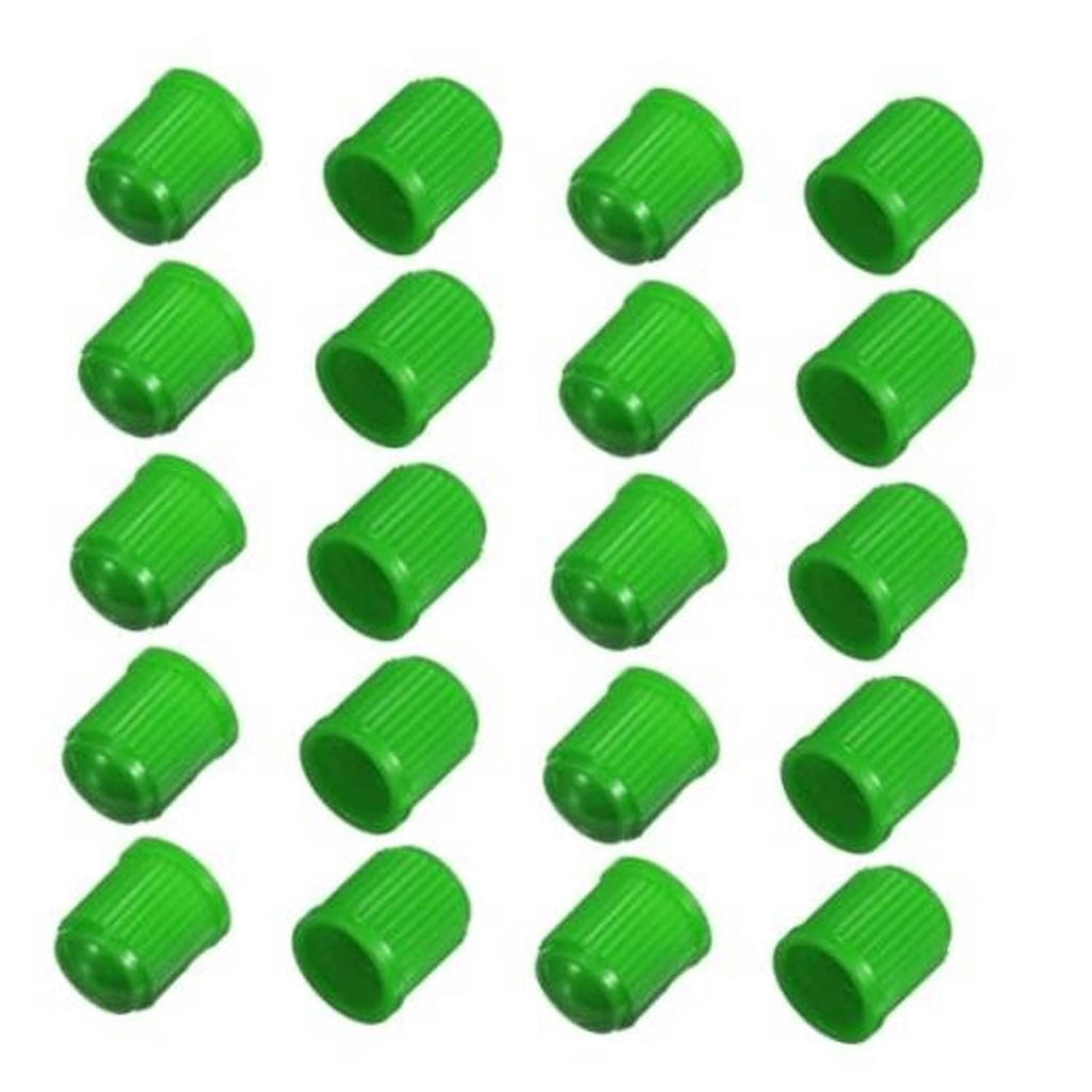 Green tire valve stem caps, universal anti-corrosion set of 20