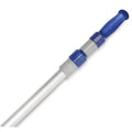 Telescopic pool pole handle end with blue grip and silver aluminum segments