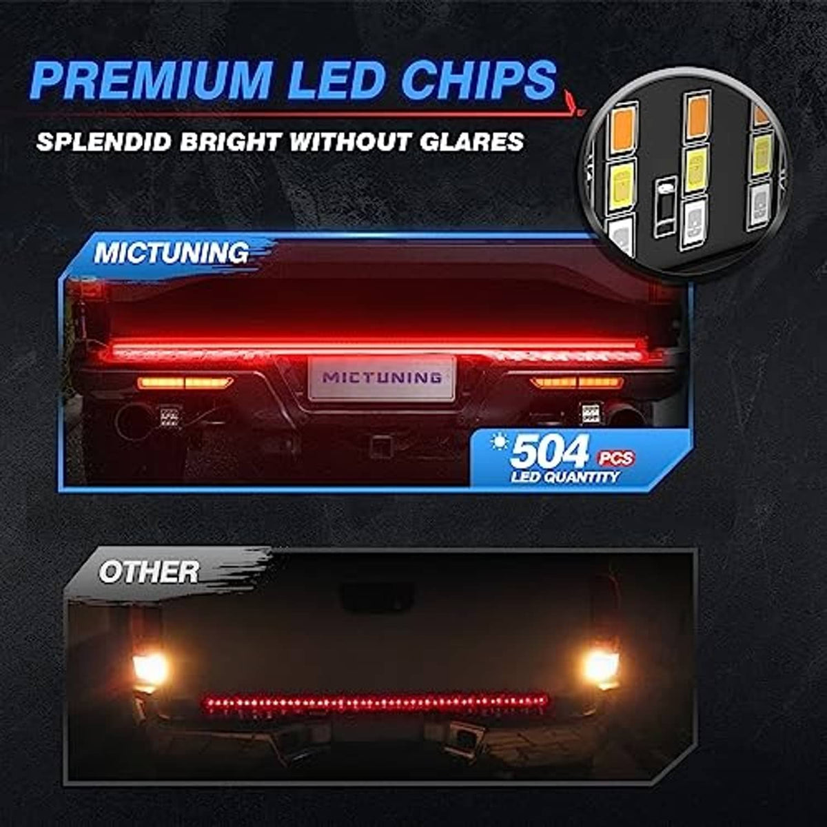Tailgate LED light bar with 504 LED chip layout, bright red strip