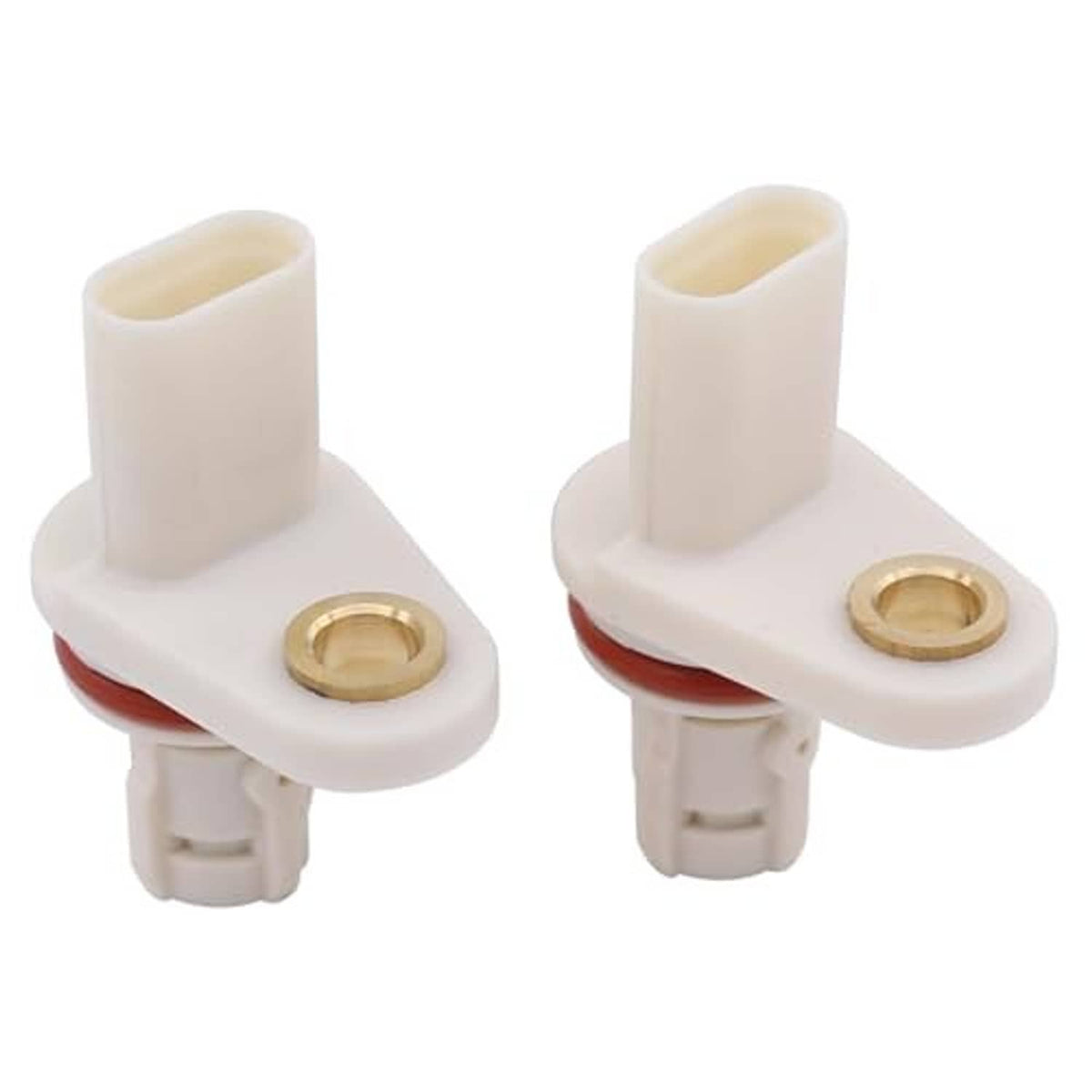 Pair of camshaft position sensors, white plastic body with red seal and gold contact ring