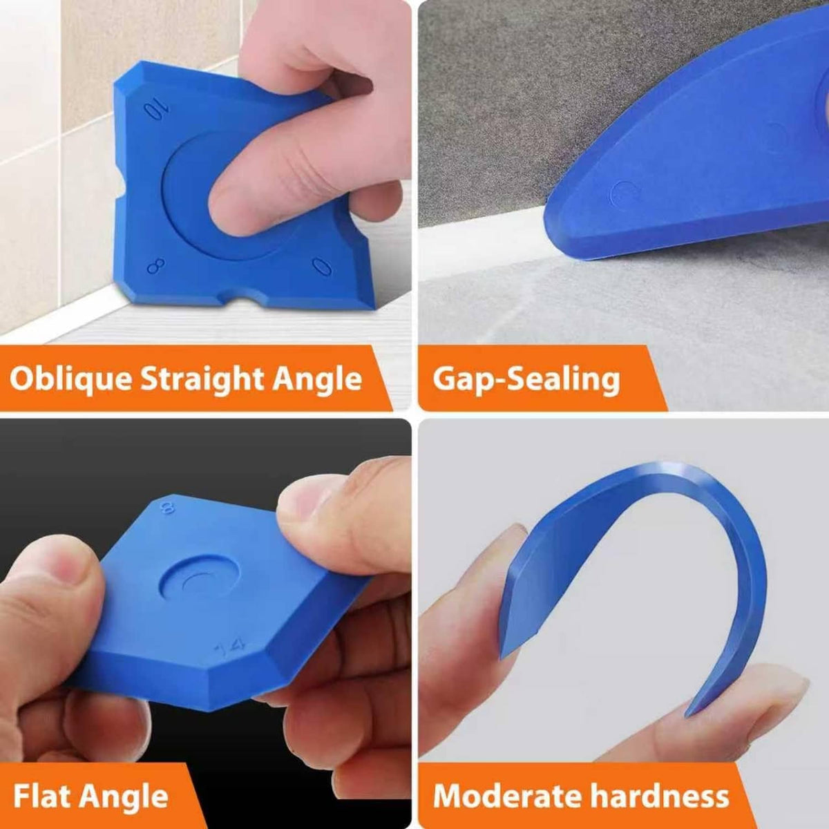Blue caulk smoothing tools with different angle and gap-sealing wedge shapes
