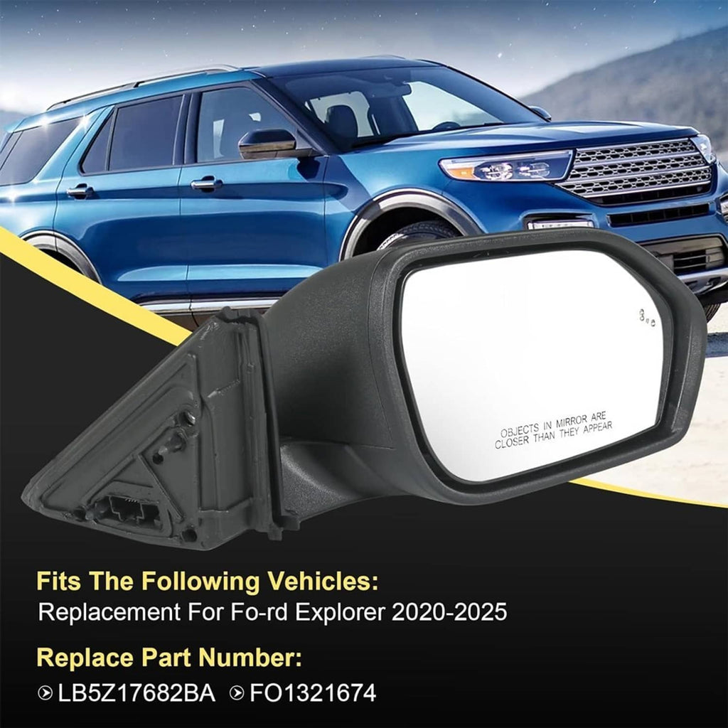 Passenger side door mirror with exposed wiring connector and heated power glass