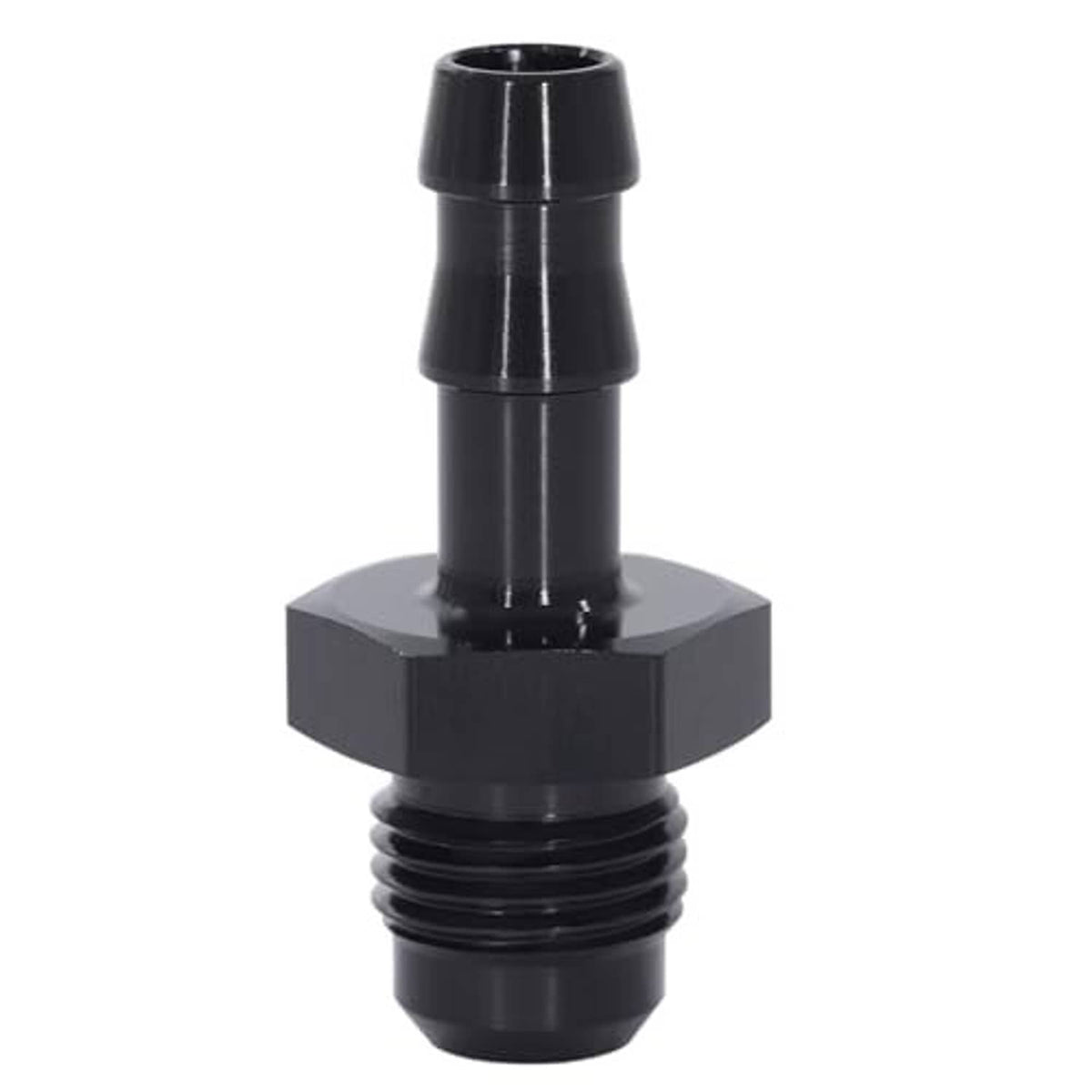 Dark straight hose fitting adapter showing hex collar and threaded male flare end