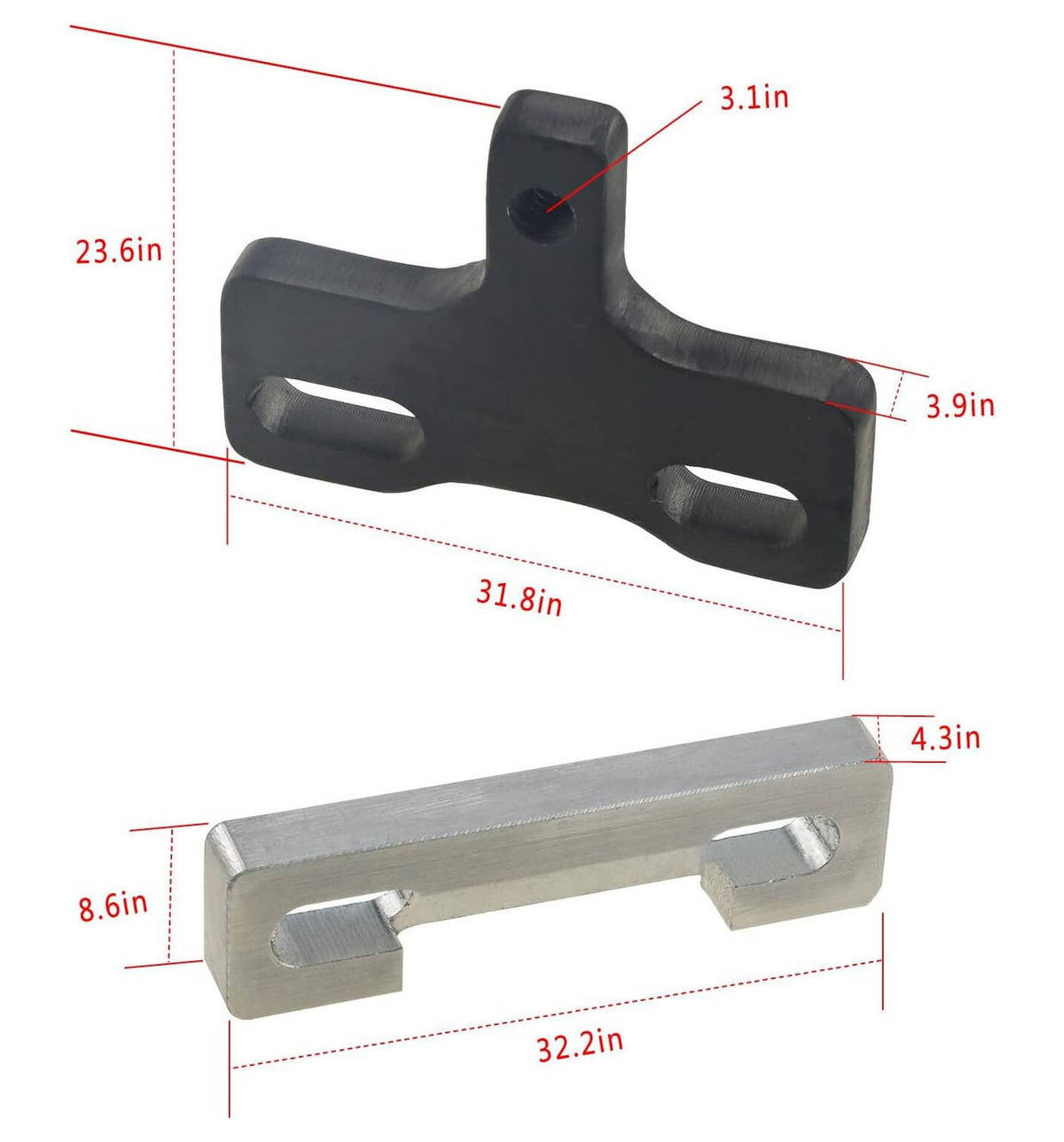 Valve spring compressor tool dimension diagram: black bracket and silver base with tabs