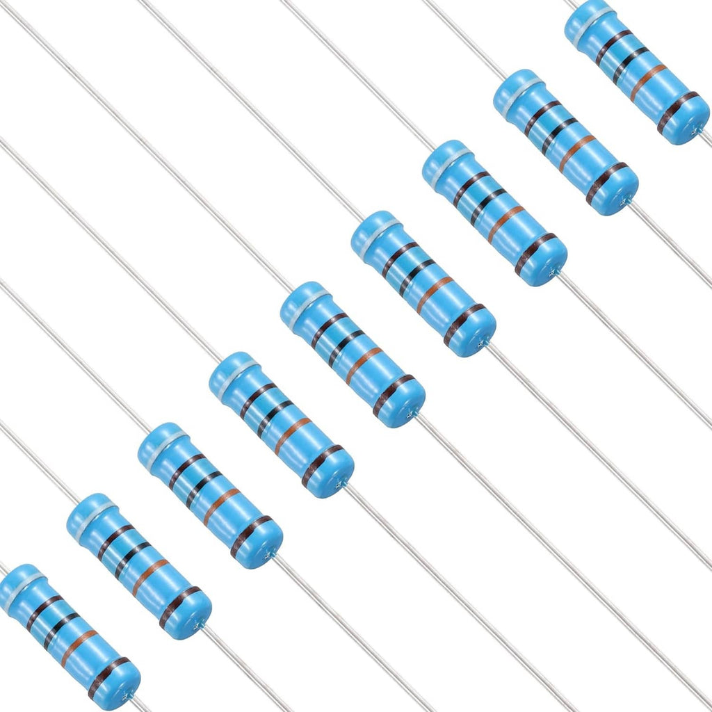Blue axial metal film fixed resistors, blue body with color band stripes