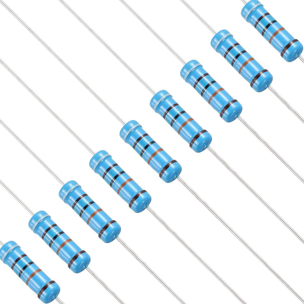Blue axial metal film fixed resistors, blue body with color band stripes