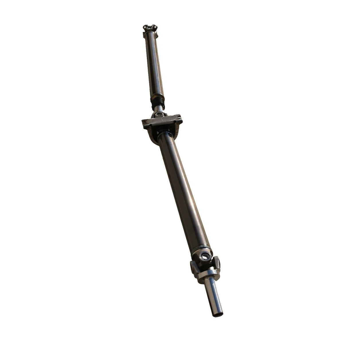 Rear drive shaft assembly with yoke bracket and circular joint end on the tube