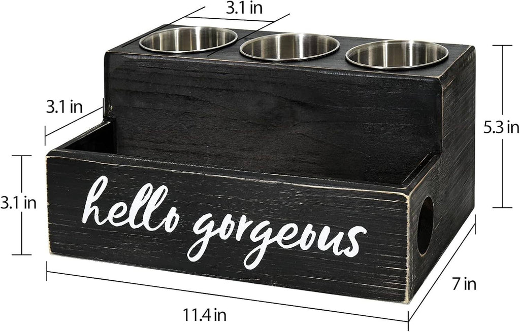Black wooden hair tool holder organizer with 11.4 in width and 5.3 in height