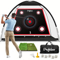 Black golf practice net with red-and-white target panel and circular scoring targets