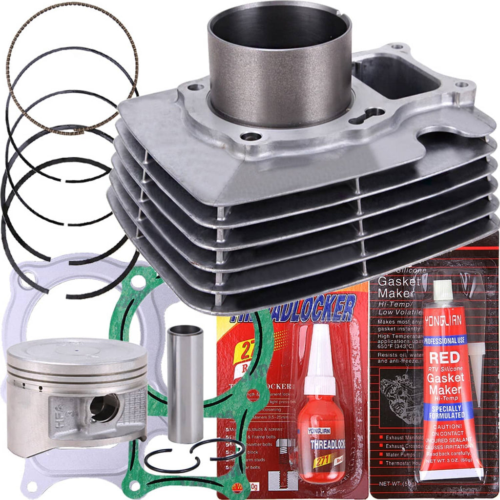 Silver cylinder head and piston with piston rings and green gasket set for ATV rebuild kit