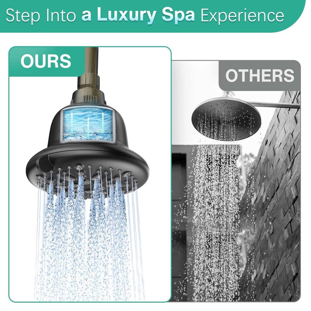 Cobbe shower head comparison showing water flow in soft spray