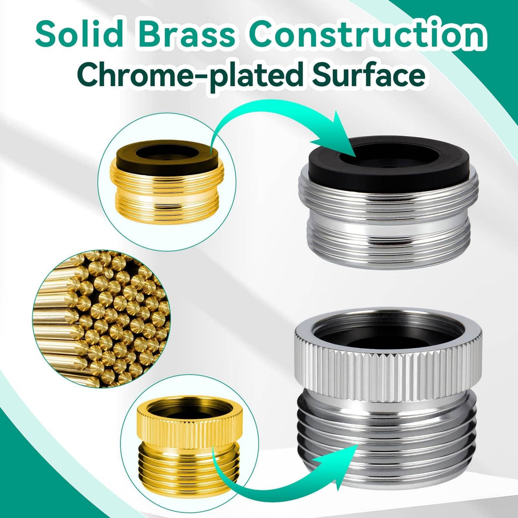 Chrome-plated silver faucet aerator adapter with solid brass core and black inlet