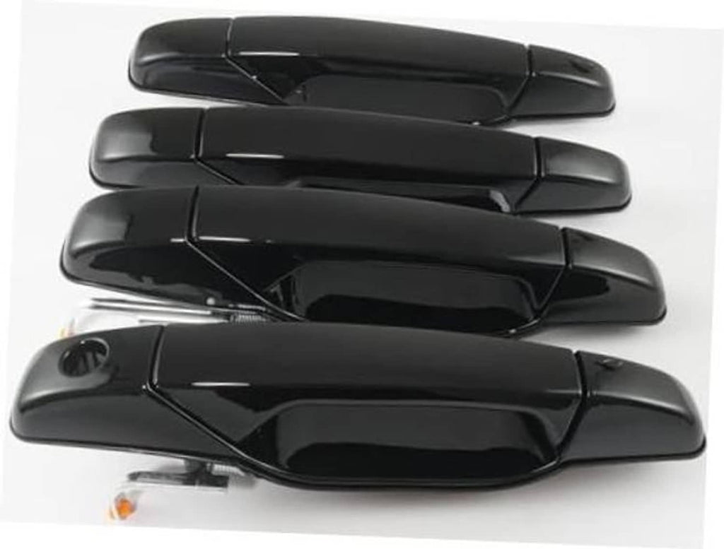 Set of four glossy black exterior door handles, shown from top with curved shapes