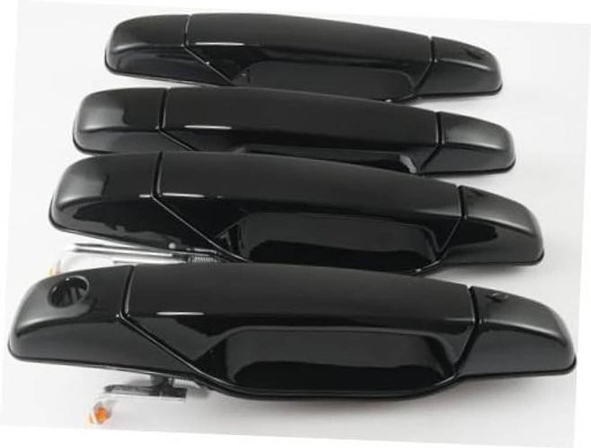 Set of four glossy black exterior door handles, shown from top with curved shapes