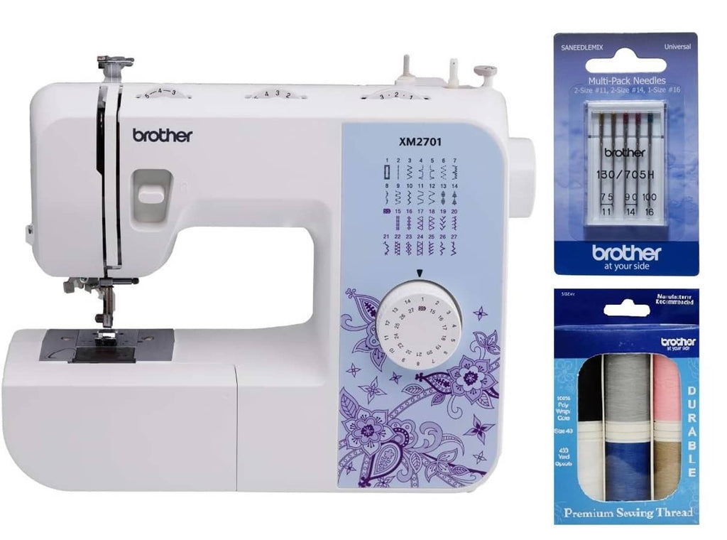 White Brother sewing machine with 27-stitch selection and included thread and needles