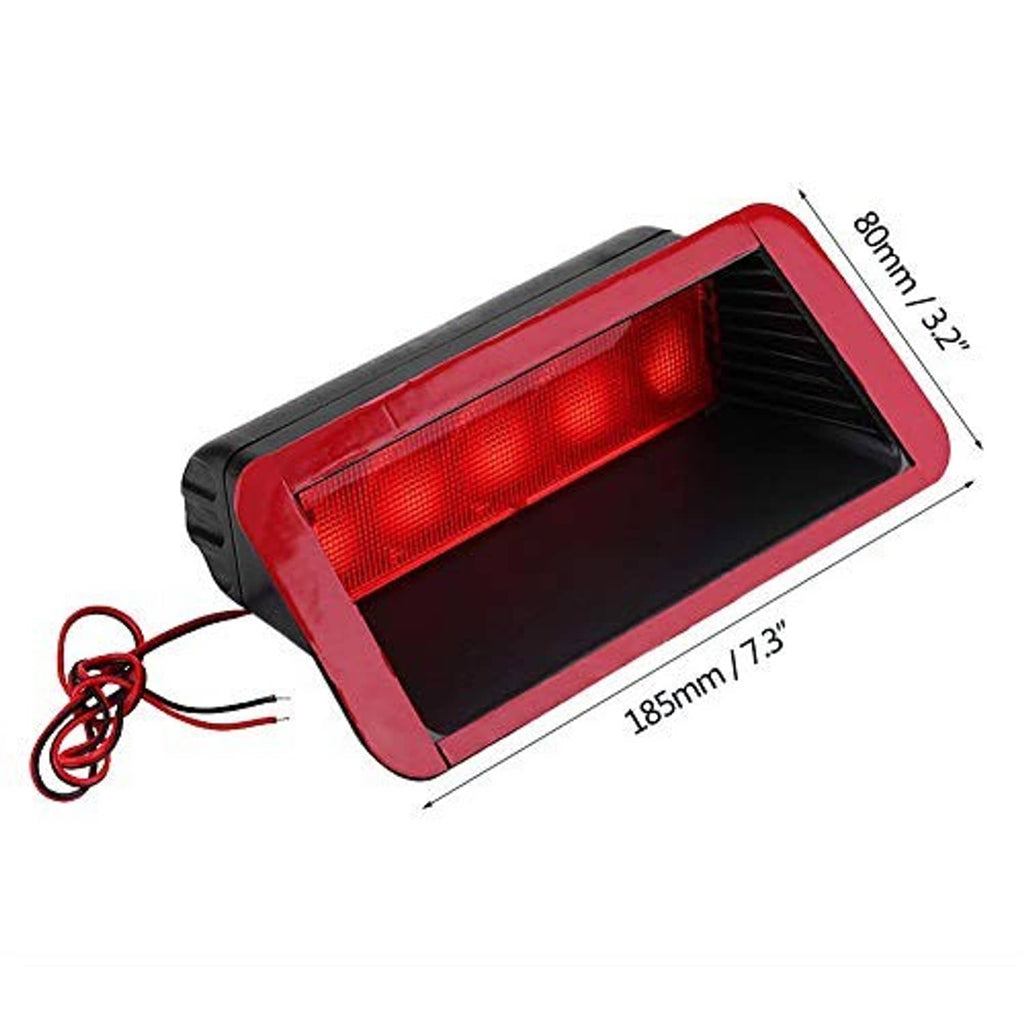 Red LED third brake light with black housing and cable leads, rectangular brake lamp