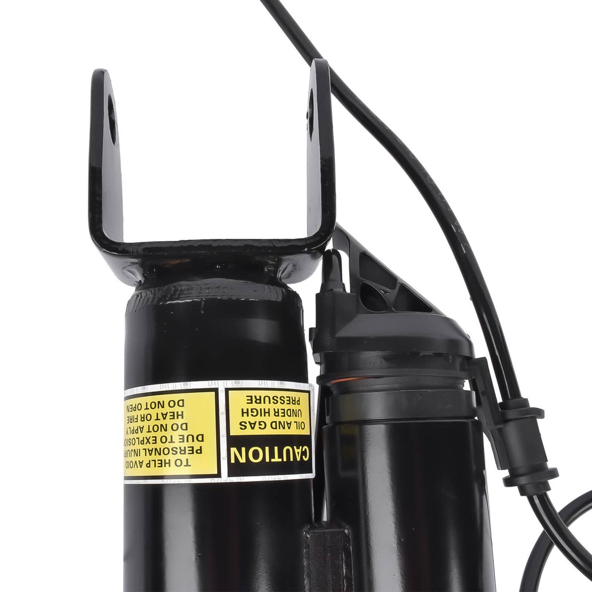 Air suspension strut with black bracket mount and attached electrical cable