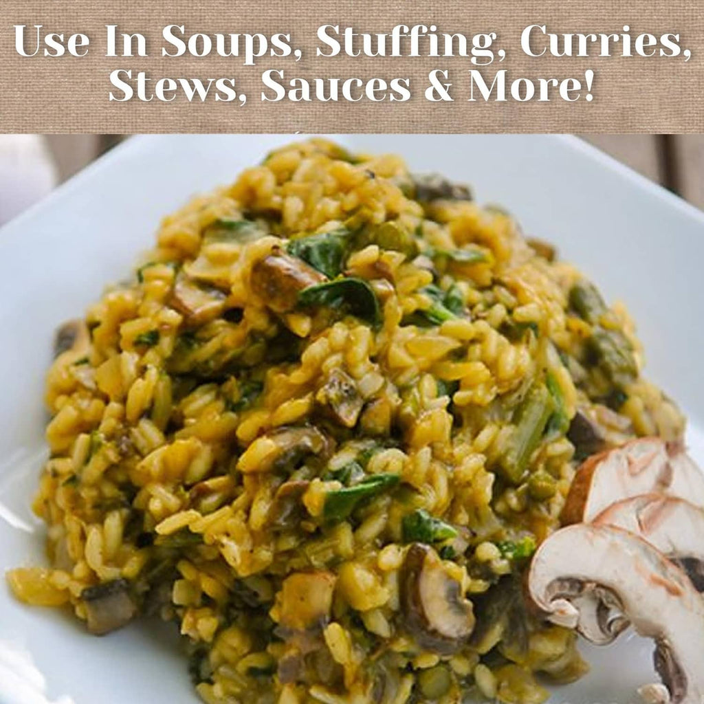 Vegetable soup with mushrooms and chopped herbs, served in a bowl