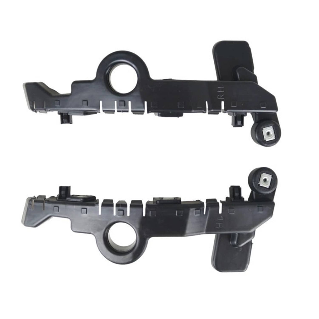Front bumper guide bracket pair, black plastic with circular opening and stud-style mounting