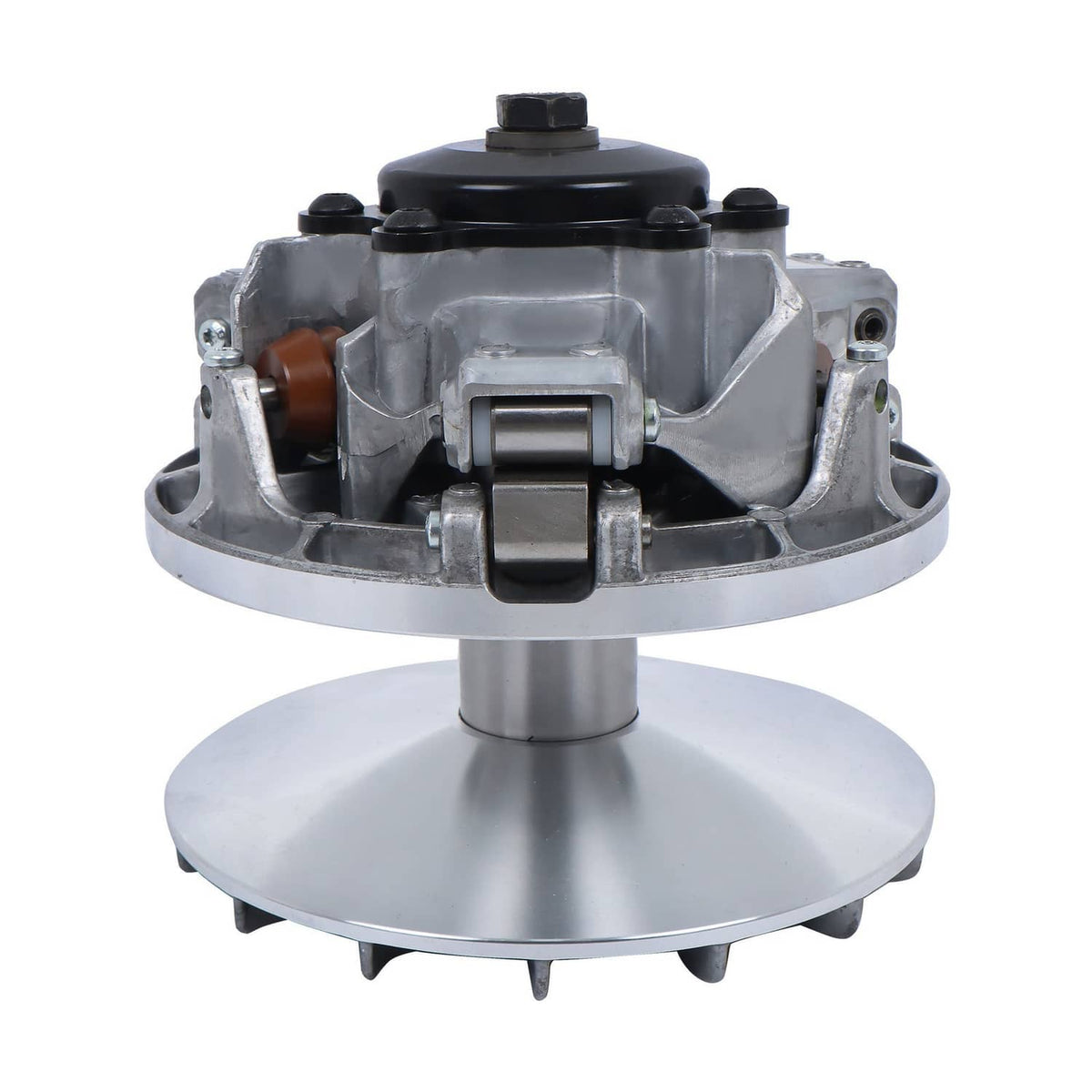 Drive pulley clutch primary assembly with silver housing and black top, single unit
