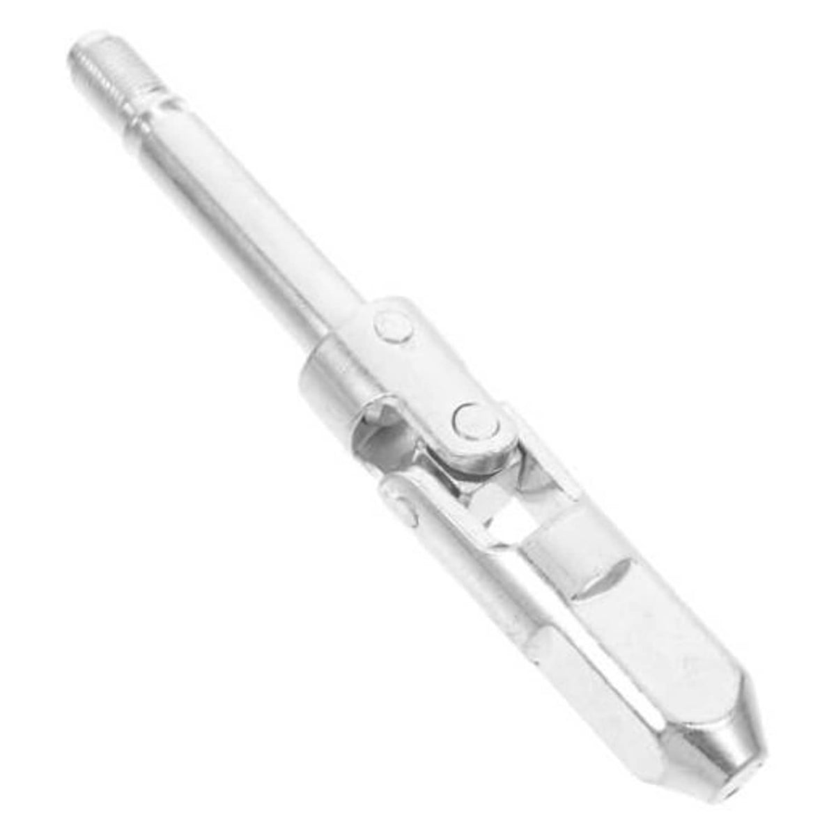 Steel trailer jack joint with drop shaft, silver finish, hinged bracket