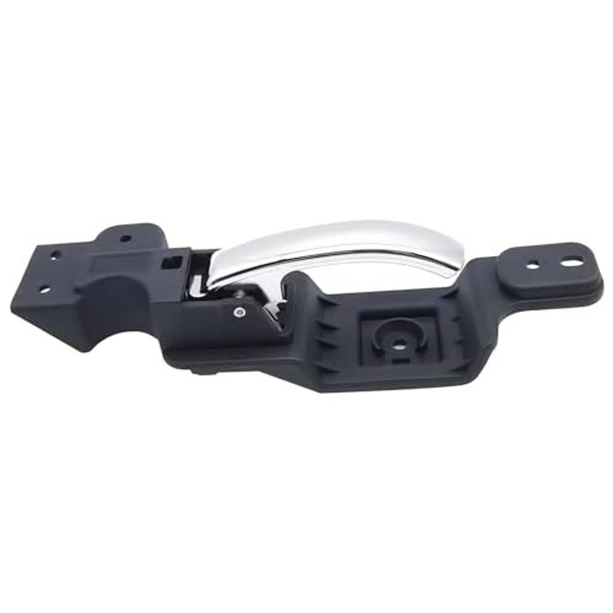 Front left interior door handle, black mounting brackets and chrome pull