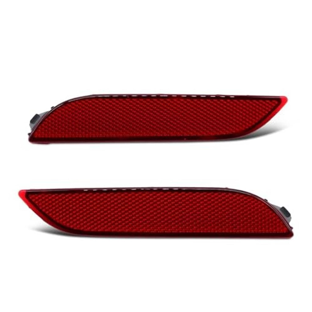 Red left and right rear bumper reflector lights, two-piece textured lens design