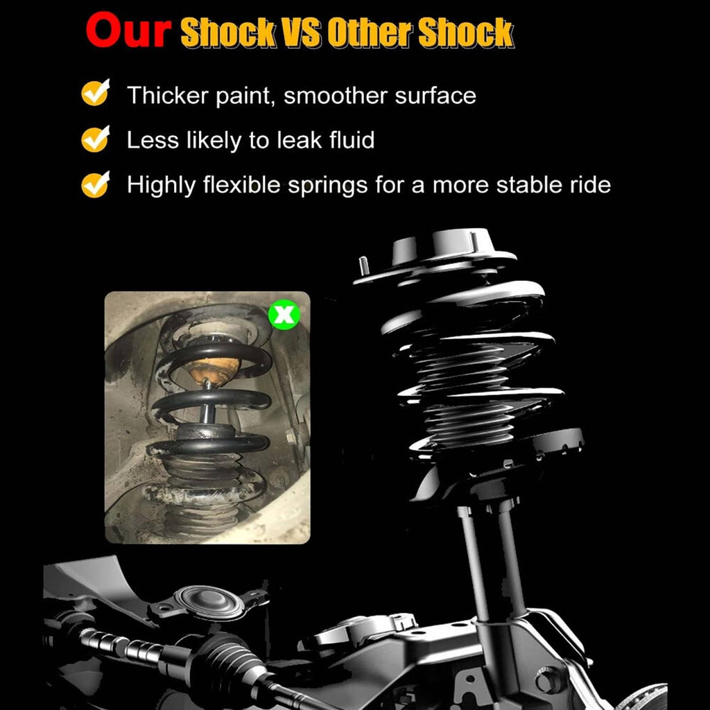 Shock strut with black coil spring and top mount, shown in comparison layout