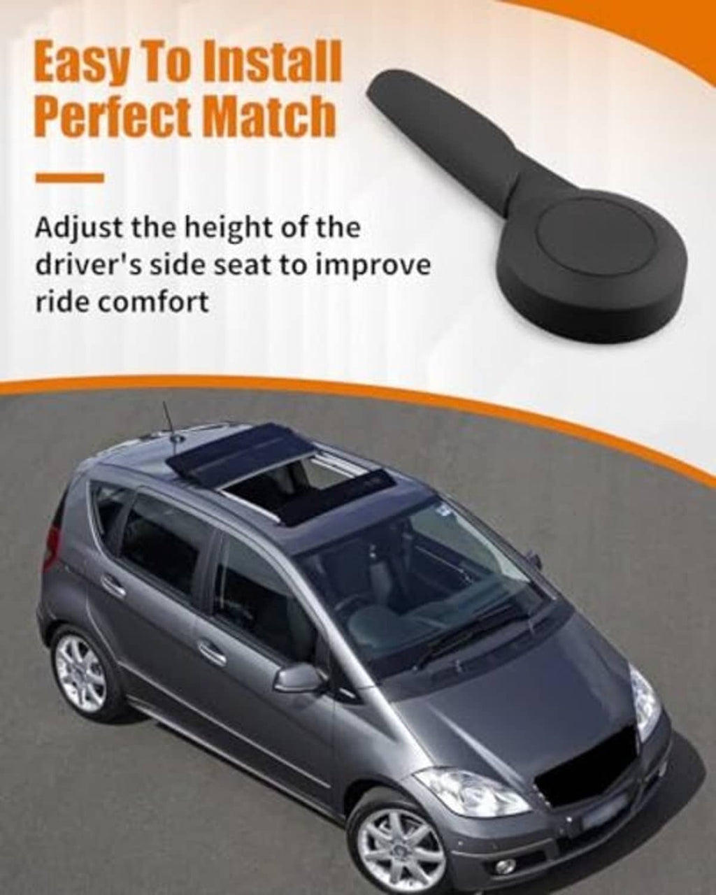 Black seat height adjustment handle lever with rounded knob end, angled