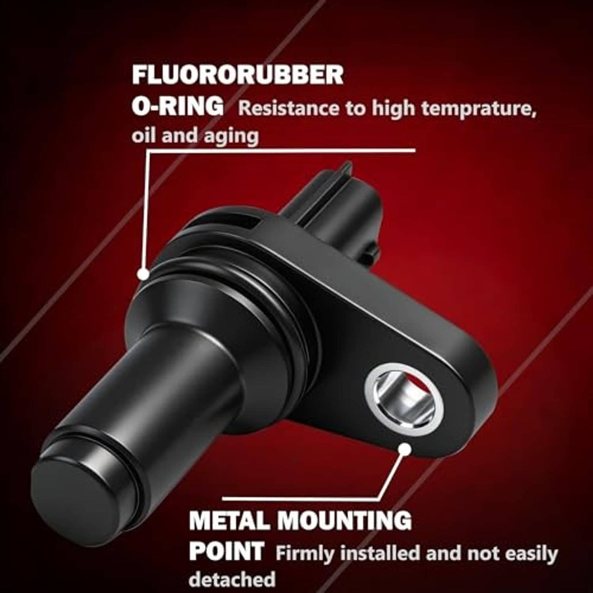 Crankshaft position sensor with black O-ring seal and metal mounting point