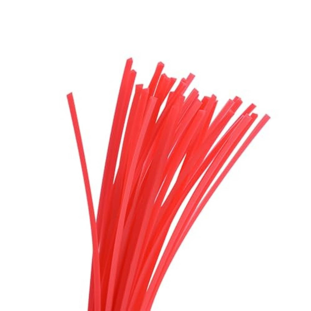 Red trimmer line bundle showing several long, flexible strands