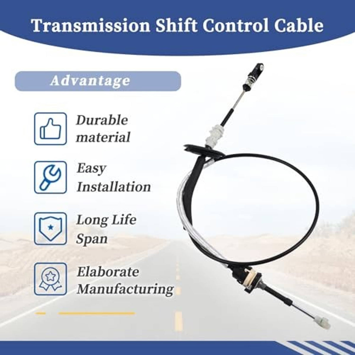 Transmission shift control cable with looped housing and silver metal section at end
